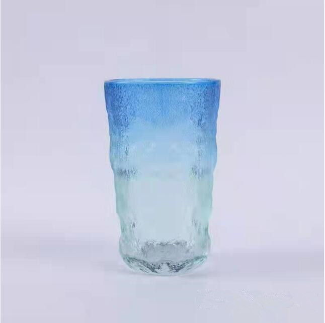 冰川纹玻璃杯渐变色高颜值水杯女夏家用ins风杯子（高13CM）